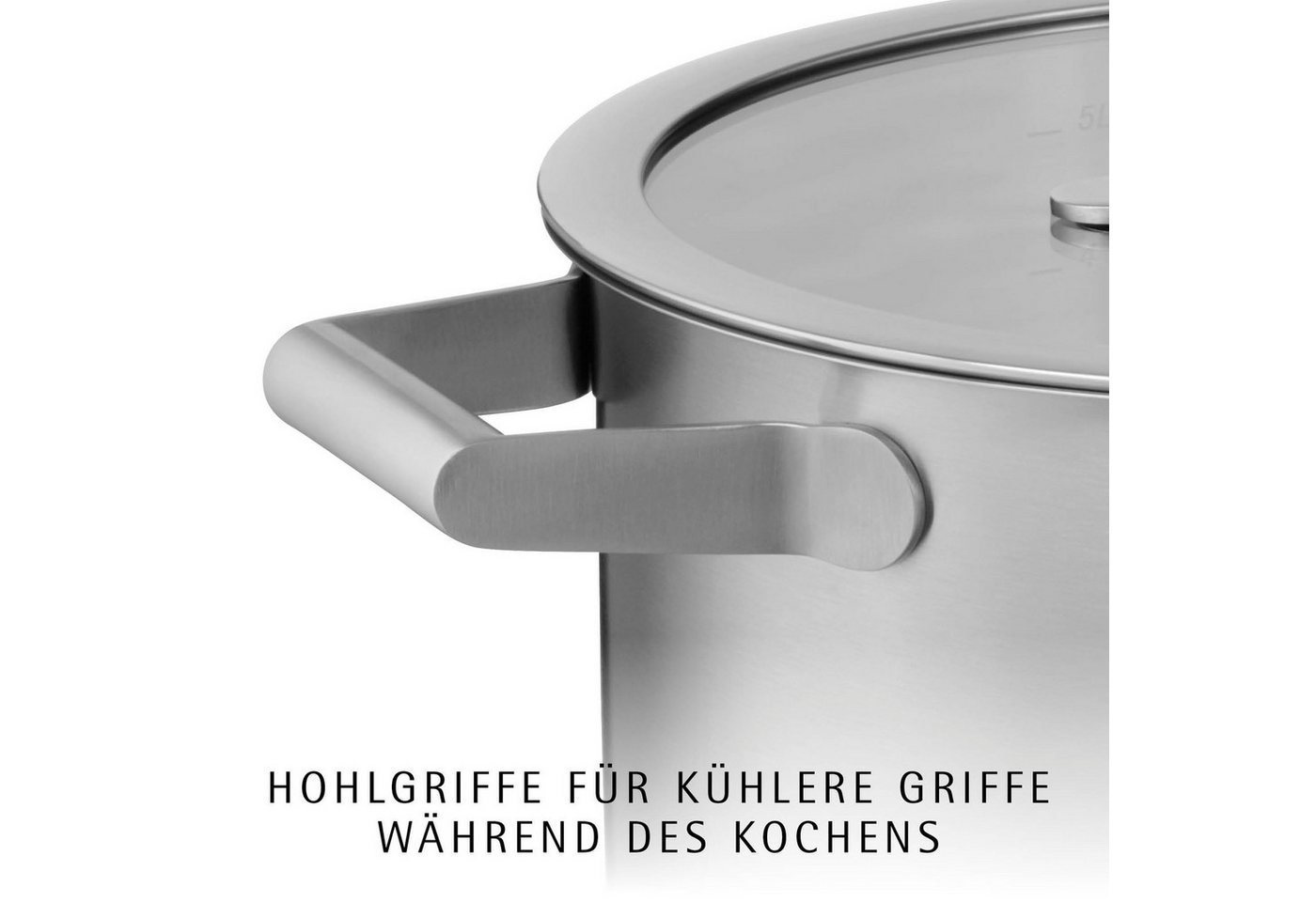 WMF Topf-Set Comfort Line Induktion, Kochtopf Set mit Glasdeckel, mattiert, Cromargan® Edelstahl Rostfrei 18/10 (Set, 5-tlg., 3x Fleischtopf Ø /16/20/24cm, 1 Br – Bild 4 von 5