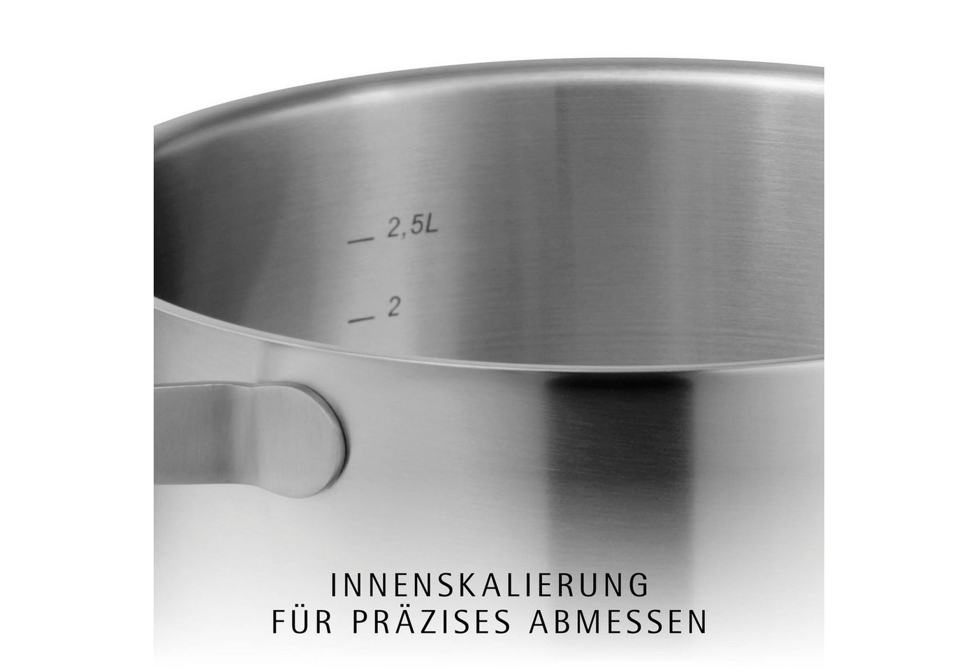WMF Topf-Set Comfort Line Induktion, Kochtopf Set mit Glasdeckel, mattiert, Cromargan® Edelstahl Rostfrei 18/10 (Set, 5-tlg., 3x Fleischtopf Ø /16/20/24cm, 1 Br – Bild 5 von 5
