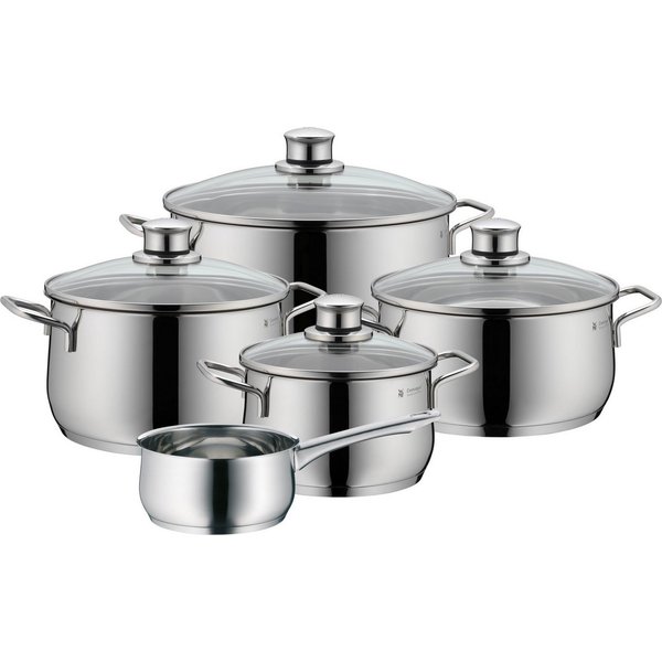 WMF Topf-Set Diadem Plus Topf-Set, 5-teilig, Cromargan® Edelstahl Rostfrei 18/10 (Induktion, mit Glasdeckel), hitzebeständig und backofengeeignet bis 250°C