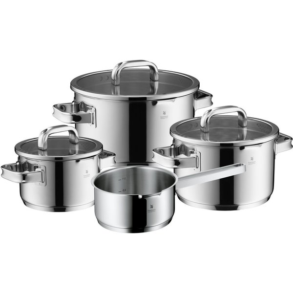 WMF Topf-Set Function 4 Advanced Top-Set, 4-teilig, Cromargan Edelstahl poliert (Induktionstöpfe, 4-tlg., Glasdeckel mit 4 Abgießfunktionen), Innenskalierung