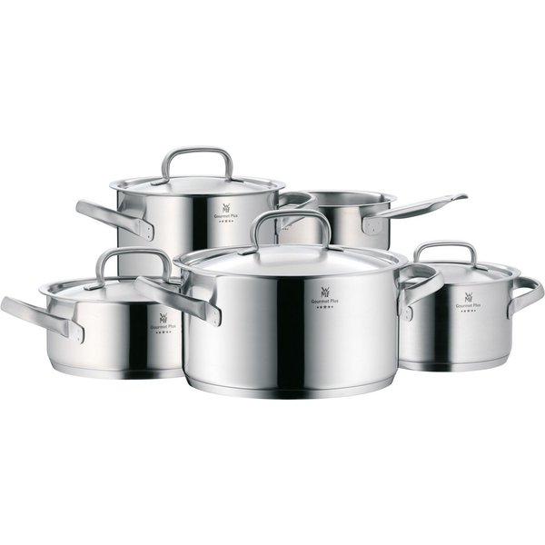 WMF Topf-Set Gourmet Plus, Induktions Töpfe Set unbeschichtet mit Metalldeckel, Cromargan® Edelstahl Rostfrei 18/10 (Set, 5-tlg., 1 Bratentopf Ø 20 cm, Fleischt