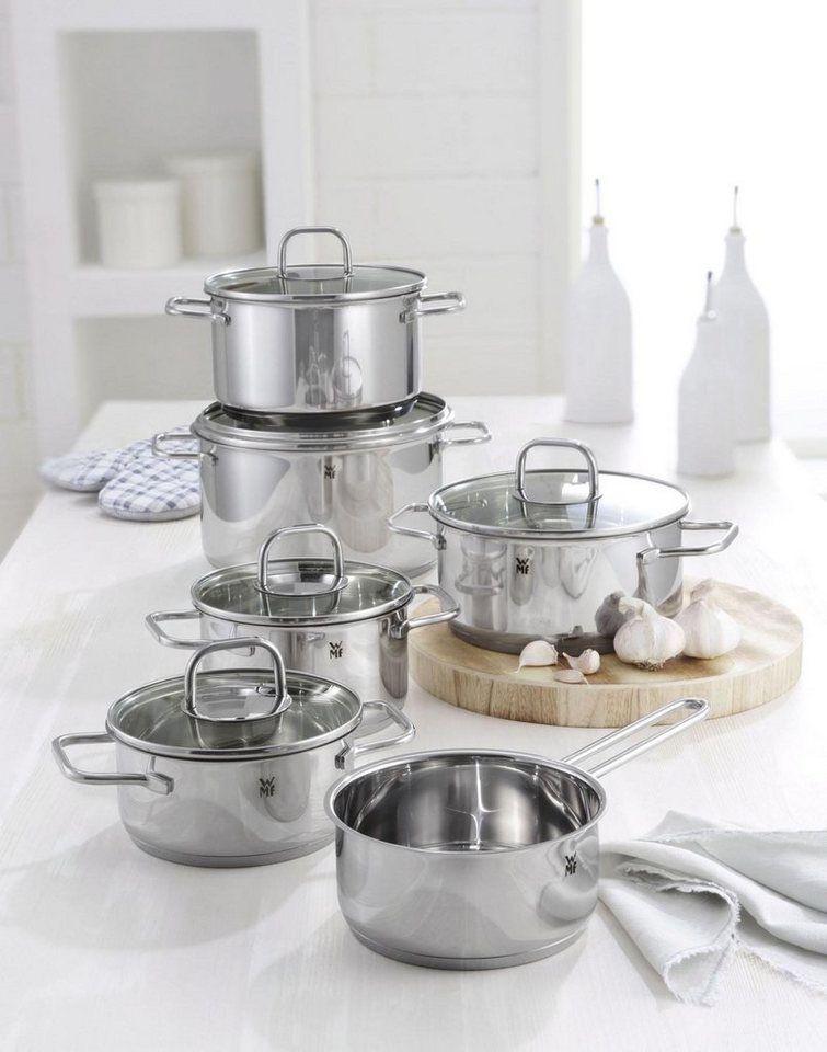 WMF Topf-Set Inspiration Induktion, Kochtopf Set mit Glasdeckel, Cromargan® Edelstahl Rostfrei 18/10 (Set, 11-tlg., 2x Bratentopf Ø 16/20cm, 3x Fleischtopf Ø 16 – Bild 2 von 5