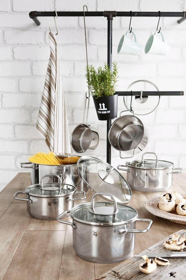 WMF Topf-Set Inspiration Induktion, Kochtopf Set mit Glasdeckel, Cromargan® Edelstahl Rostfrei 18/10 (Set, 11-tlg., 2x Bratentopf Ø 16/20cm, 3x Fleischtopf Ø 16 – Bild 4 von 5