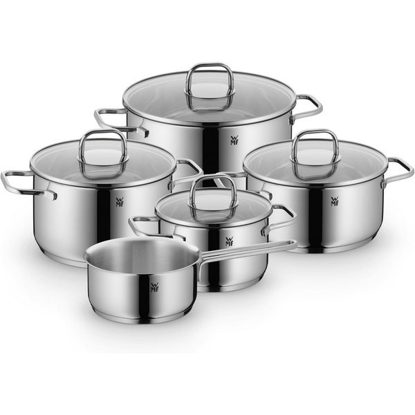 WMF Topf-Set Inspiration Induktion, Kochtopf Set mit Glasdeckel, Cromargan® Edelstahl Rostfrei 18/10 (Set, 9-tlg., Bratentopf Ø 20cm, 3x Fleischtopf Ø 16/20/24c