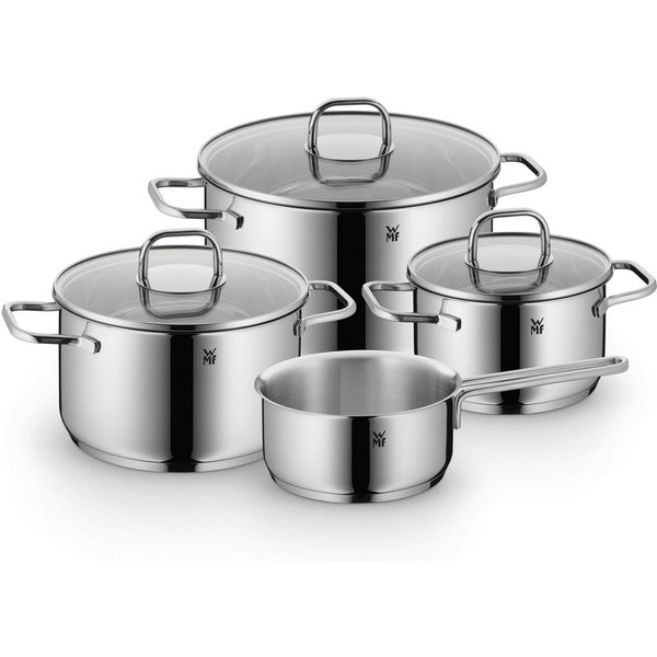 WMF Topf-Set Inspiration Induktion, Kochtopf Set mit Glasdeckel, Cromargan® Edelstahl Rostfrei 18/10 (Set, 7-tlg., 3x Fleischtöpfe Ø 16/20/24 cm, 1x Stieltopf Ø