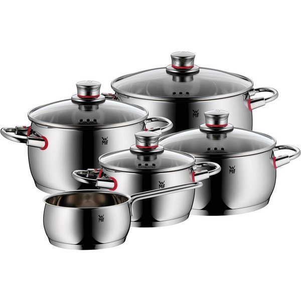 WMF Topf-Set Quality One Induktion 5-teilig, Kochtopf Set mit Glasdeckel, Cromargan® Edelstahl Rostfrei 18/10 (Set, 5-tlg., Bratentopf Ø 20 cm, Fleischtopf Ø 16