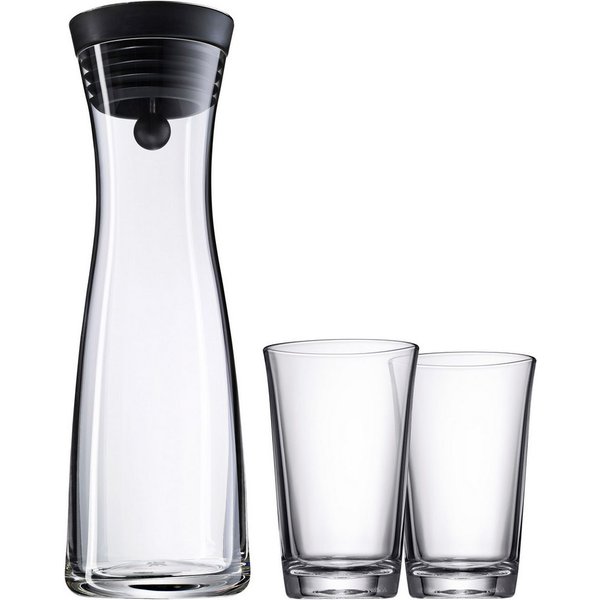 WMF Wasserkaraffe Basic, (Set, 3-tlg., Wasserkaraffe + 2-teiliges Trinkgläser-Set), CloseUp-Verschluss, integriertes Sieb, einfaches Befüllen