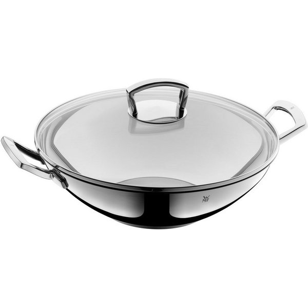 WMF Wok Wok mit Glasdeckel, 36 cm, Cromargan® Edelstahl rostfrei 18/10 (2-tlg., 1x Wokpfanne 36 cm, 1x Glasdeckel), spülmaschinengeeignet