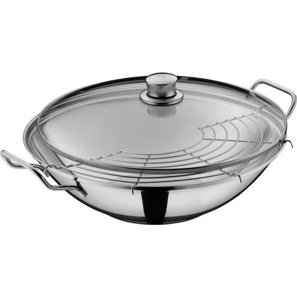 WMF Wok Party Taiwan, Cromargan Edelstahl unbeschichtet (36 cm, 1-tlg., mit Deckel und Ablagegitter), backofengeeignet