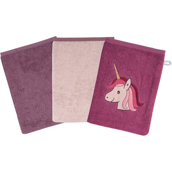 Wörner Waschhandschuh Einhorn, (Set, 3-St), 3er-Set, mit Stickerei