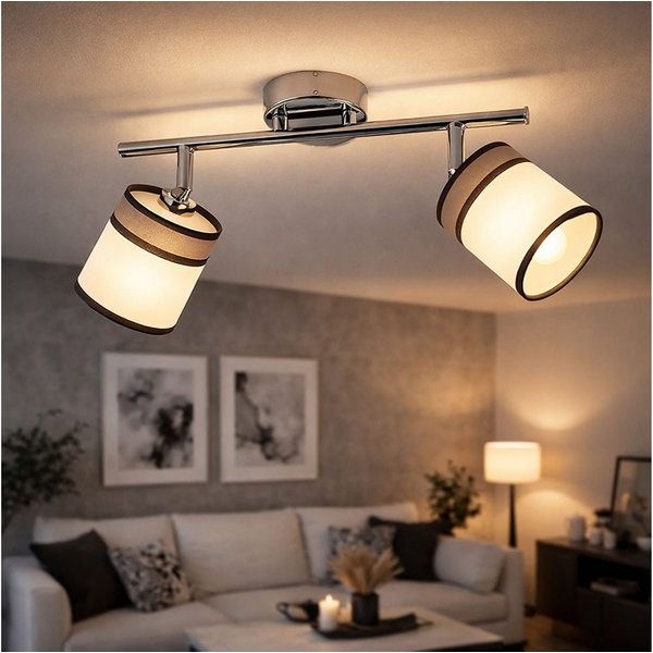 WOFI Deckenleuchte, Leuchtmittel nicht inklusive, Deckenleuchte 2 Flammig grau Deckenlampe Wohnzimmer grau-weiß, Spots
