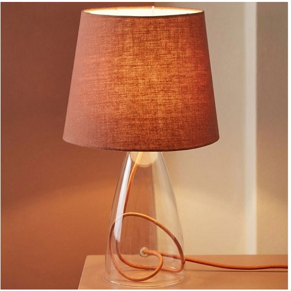 WOFI Tischleuchte, Leuchtmittel nicht inklusive, Tisch Lampe Glas klar Stoff Schirm braun Beleuchtung Schalter ACTION