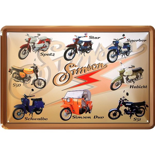 WOGEKA ART Metallbild DDR Moped Programm - 20 x 30 cm Retro Blechschild DDR Simson Schwalbe, Metallschild Wanddeko Spruch Schild Wandbild Ostdeutschland Ossi