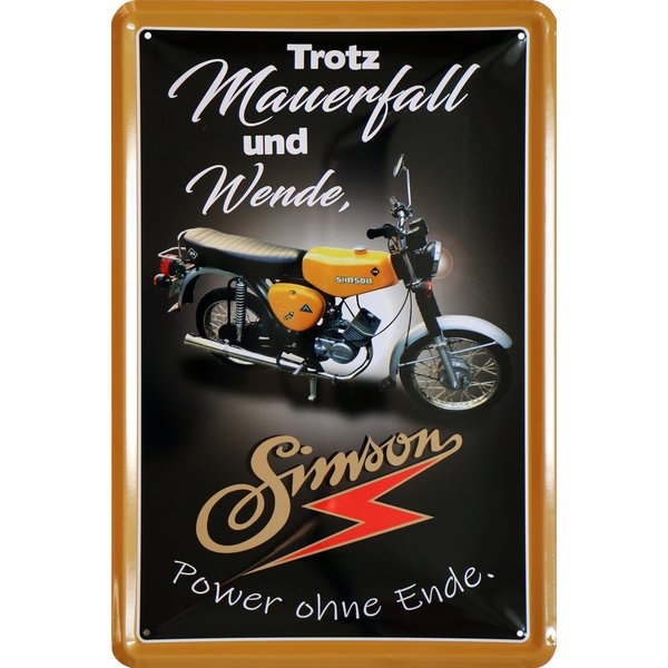 WOGEKA ART Metallbild Metallbild Simson- Mauerfall - 20 x 30 cm Retro Blechschild DDR Moped, Metallschild Wanddeko Spruch Schild Wandbild Ostdeutschland Ossi