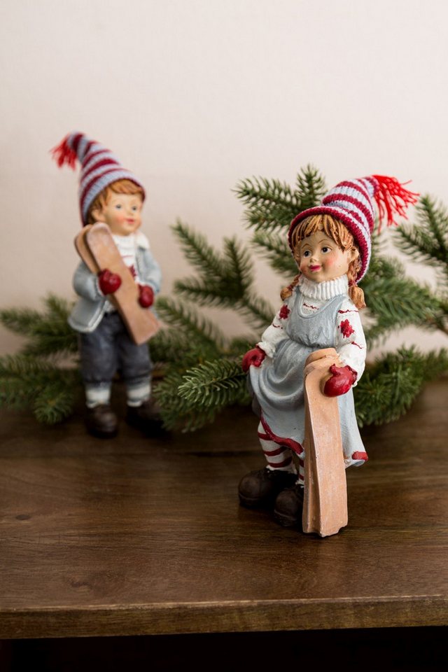 Wohnando Dekofigur Winterkinder mit Ski 2er-Set: Bezaubernde Weihnachtsdekoration – Bild 2 von 5