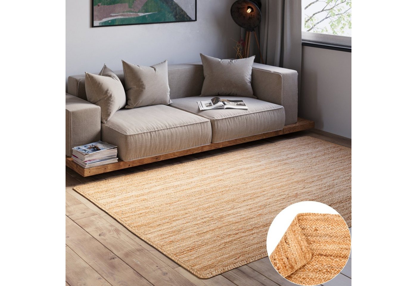 Wohnando Teppich MY-RUG Nitin, aus 100% Jute 60x40cm, rechteckig, Höhe: 10 mm, handgewebt, Natürliches Material, Boho-Stil, wendbar – Bild 2 von 5