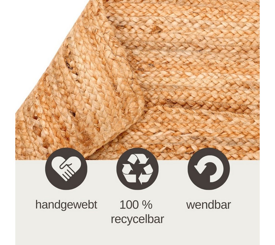 Wohnando Teppich MY-RUG Nitin, aus 100% Jute 60x40cm, rechteckig, Höhe: 10 mm, handgewebt, Natürliches Material, Boho-Stil, wendbar – Bild 4 von 5