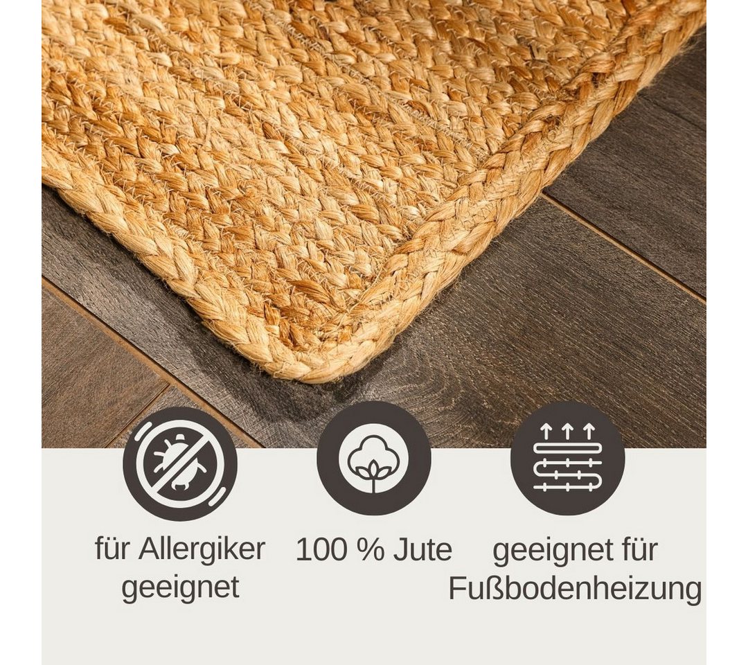 Wohnando Teppich MY-RUG Nitin, aus 100% Jute 60x40cm, rechteckig, Höhe: 10 mm, handgewebt, Natürliches Material, Boho-Stil, wendbar – Bild 5 von 5
