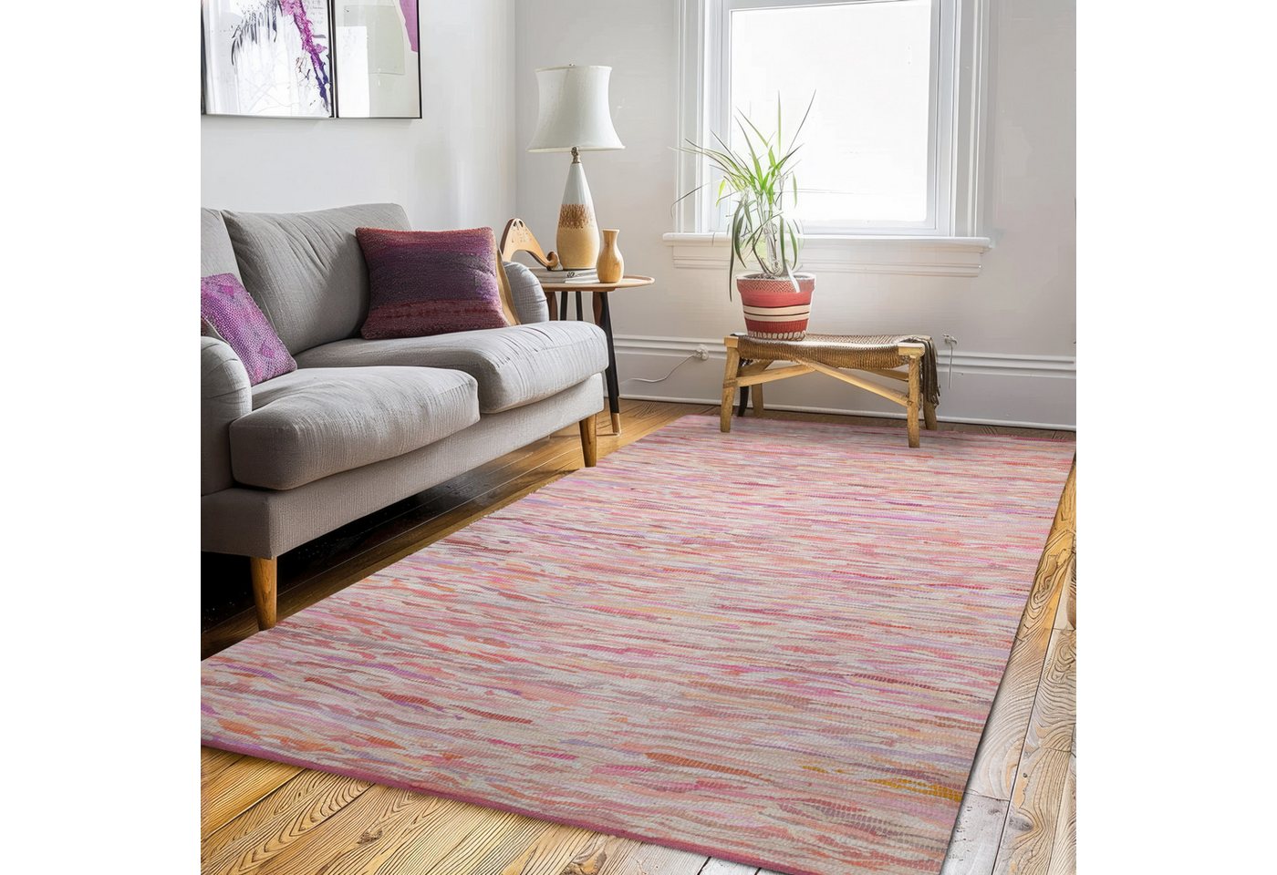 Wohnando Teppich MY-RUG Rajesh, Chindi-Teppich 110x60cm, rechteckig, Höhe: 10 mm, aus recycelten Baumwollresten, Fleckerl, handgewebt, wendbar – Bild 2 von 5