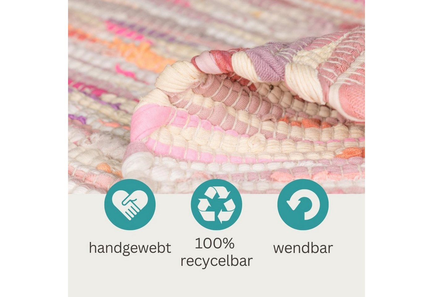 Wohnando Teppich MY-RUG Rajesh, Chindi-Teppich 110x60cm, rechteckig, Höhe: 10 mm, aus recycelten Baumwollresten, Fleckerl, handgewebt, wendbar – Bild 5 von 5