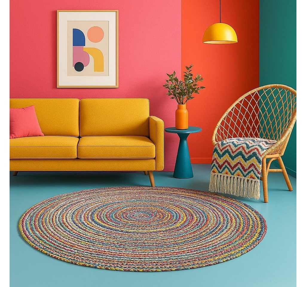 Wohnando Teppich MY-RUG Teppich Boho Circles, aus Jute & Baumwolle 100x100 cm,bunt, rund, Höhe: 10 mm, handgewebt, Natürliches Material, Boho-Stil, wendbar – Bild 2 von 5