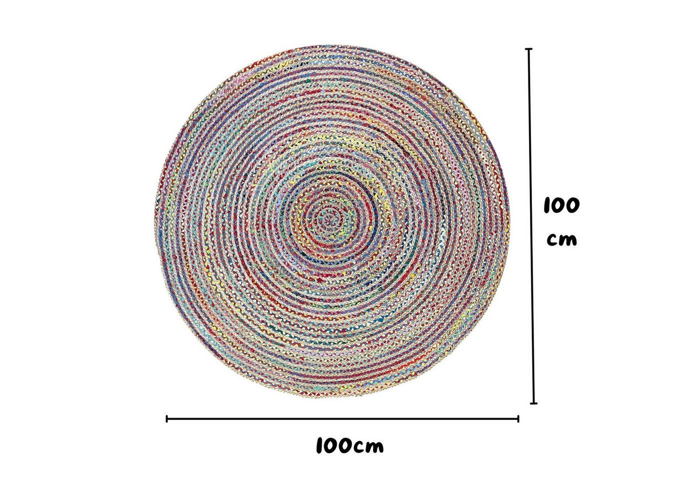 Wohnando Teppich MY-RUG Teppich Boho Circles, aus Jute & Baumwolle 100x100 cm,bunt, rund, Höhe: 10 mm, handgewebt, Natürliches Material, Boho-Stil, wendbar – Bild 3 von 5