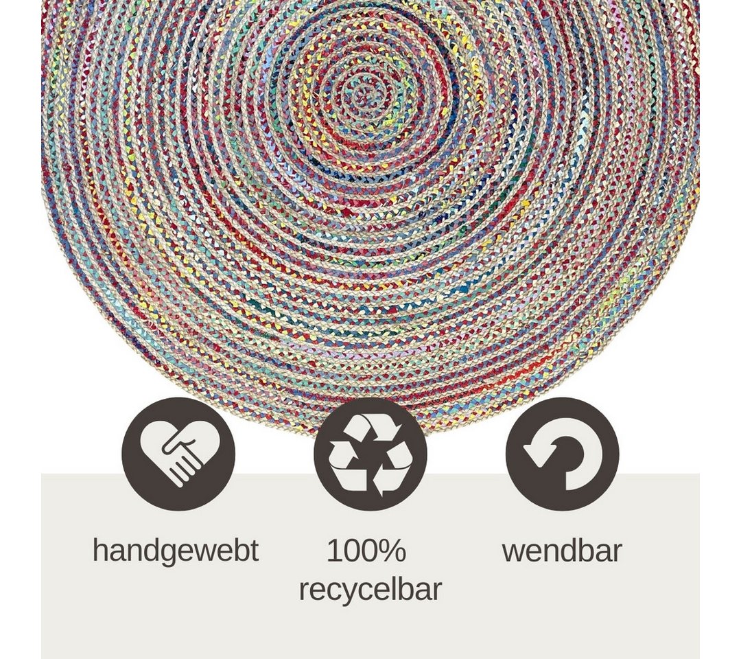 Wohnando Teppich MY-RUG Teppich Boho Circles, aus Jute & Baumwolle 100x100 cm,bunt, rund, Höhe: 10 mm, handgewebt, Natürliches Material, Boho-Stil, wendbar – Bild 4 von 5