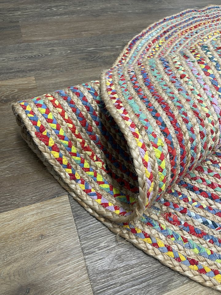 Wohnando Teppich MY-RUG Teppich Boho Circles, aus Jute & Baumwolle 100x100 cm,bunt, rund, Höhe: 10 mm, handgewebt, Natürliches Material, Boho-Stil, wendbar – Bild 5 von 5