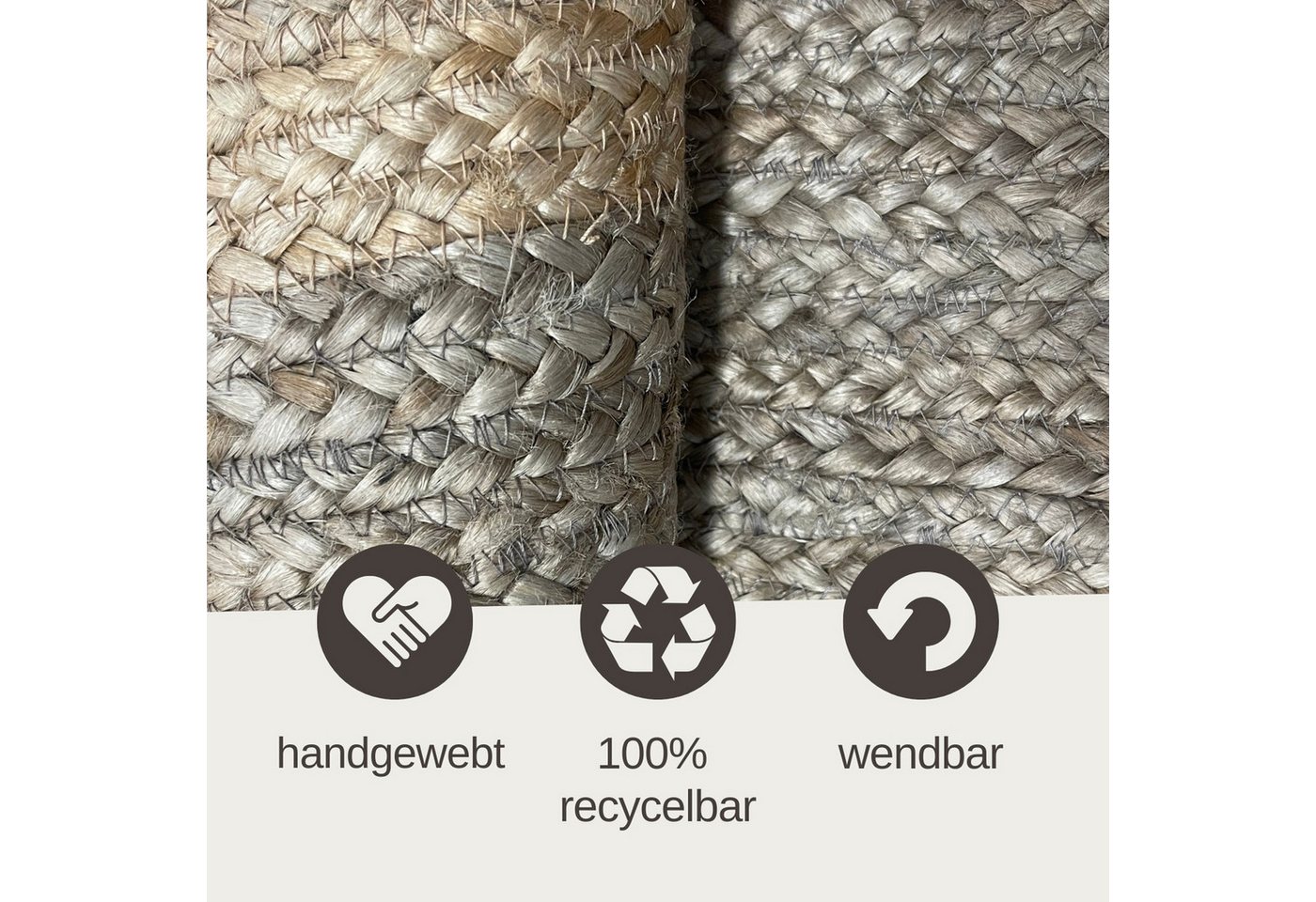 Wohnando Teppich MY-RUG Teppich Earth Weave, aus 100% Jute 60x40 cm, rechteckig, Höhe: 10 mm, handgewebt, Natürliches Material, Boho-Stil, wendbar – Bild 4 von 5