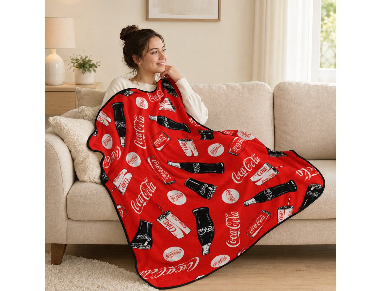 Wohndecke Coca Cola warme Fleecedecke leichte Kuscheldecke 120x150 cm, COCA COLA – Bild 5 von 5