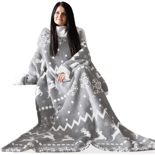 Wohndecke HOMELEVEL Sherpa Ärmeldecke Kuscheldecke Hellgrau 200x150 cm, HOMELEVEL