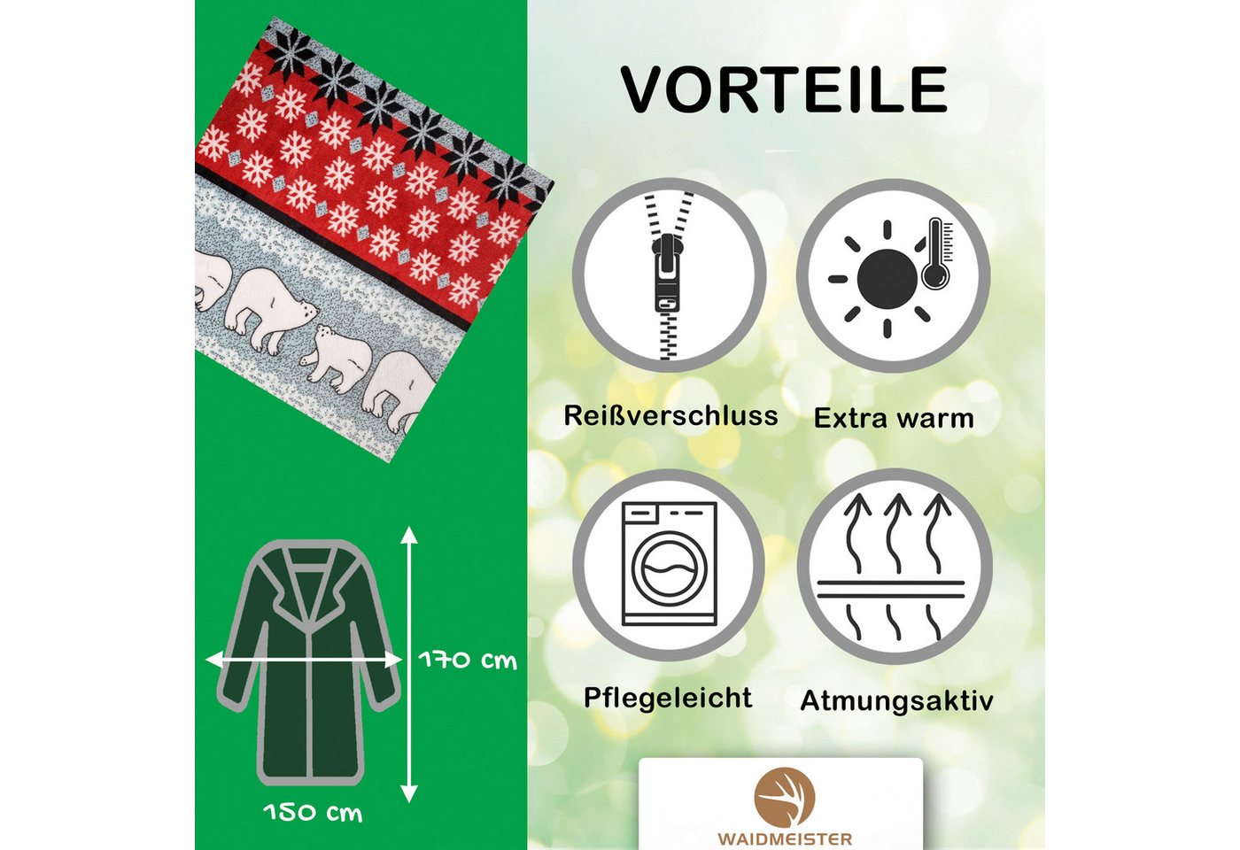 Wohndecke Waidmeister Kuscheldecke mit Ärmeln Eisbären 150x170 cm, Waidmeister – Bild 4 von 5
