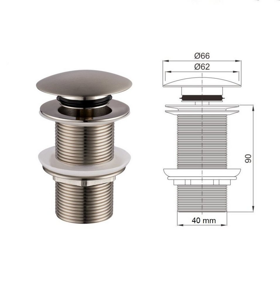wohnfreuden Ablaufventil 90 mm Pop-up Ablauf-Ventil Messing, 2864 – Bild 5 von 5