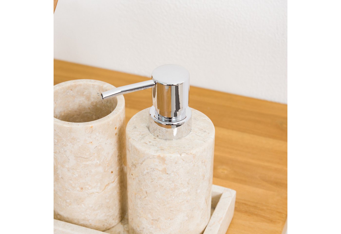 wohnfreuden Badaccessoire-Set Badaccessoire-Set Marmor creme Barito 5teilig, 63006 – Bild 3 von 5