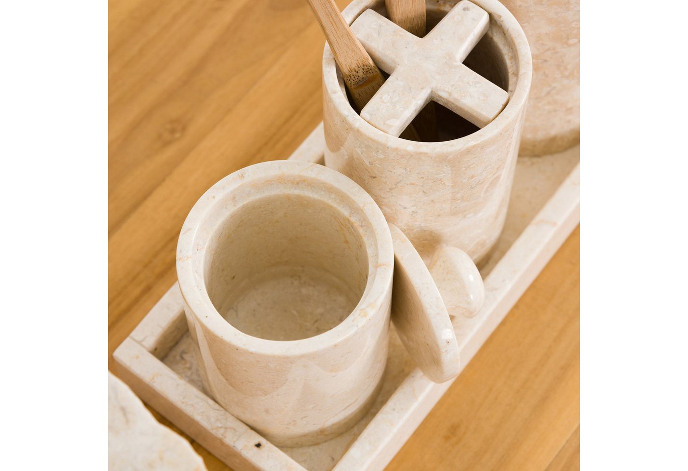 wohnfreuden Badaccessoire-Set Badaccessoire-Set Marmor creme Barito 5teilig, 63006 – Bild 5 von 5
