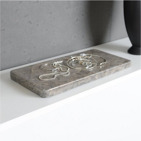 wohnfreuden Dekoschale Marmor Naturstein Deko-Tablett 30 cm grau flach eckig, 32994
