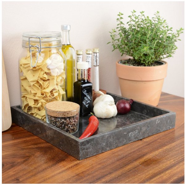 wohnfreuden Dekoschale Marmor-Tablett 30 cm anthrazit quadratisch, 32998