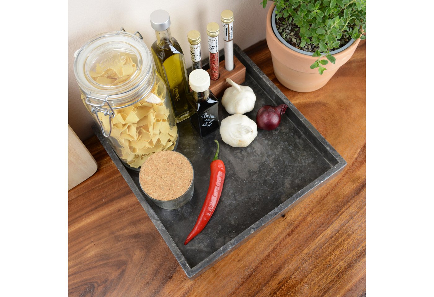 wohnfreuden Dekoschale Marmor-Tablett 30 cm anthrazit quadratisch, 32998 – Bild 2 von 5