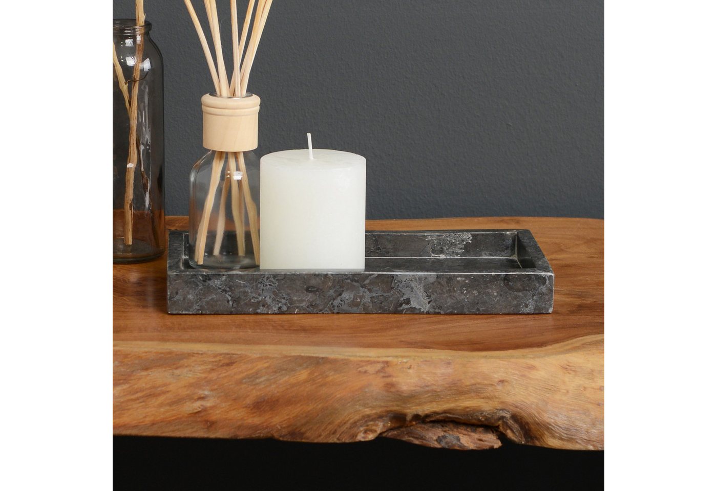 wohnfreuden Dekoschale Marmor Tablett grau schwarz eckig 24 cm, 30851 – Bild 2 von 5