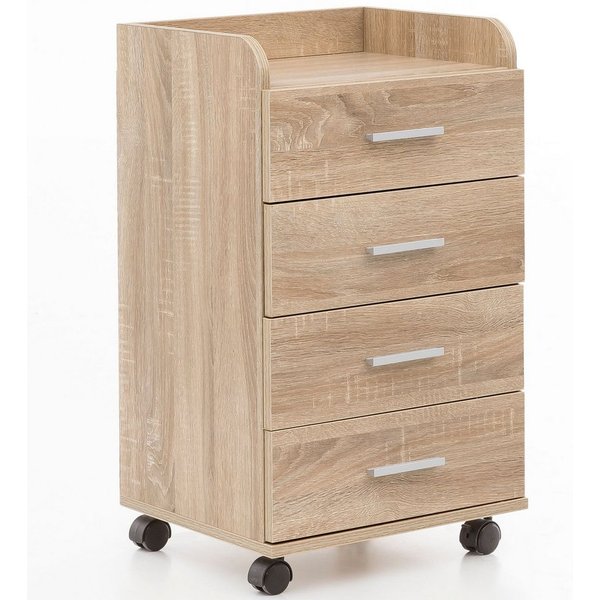 Wohnling Rollcontainer Sonoma 70,5 cm Standcontainer Bürocontainer Schreibtisch WL5.749, (Schreibtischcontainer 40x70,5x33 cm Sonoma), Rollschrank 4 Schubladen,