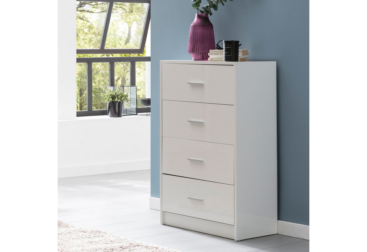 Wohnling Schubkastenkommode Sideboard WL5.864 Weiß Hochglanz 60x90x30 cm Schubladenkommode Anricht (Sideboard Weiß Hochglanz 60x90x30 cm Modern), Anrichte Schma – Bild 2 von 5