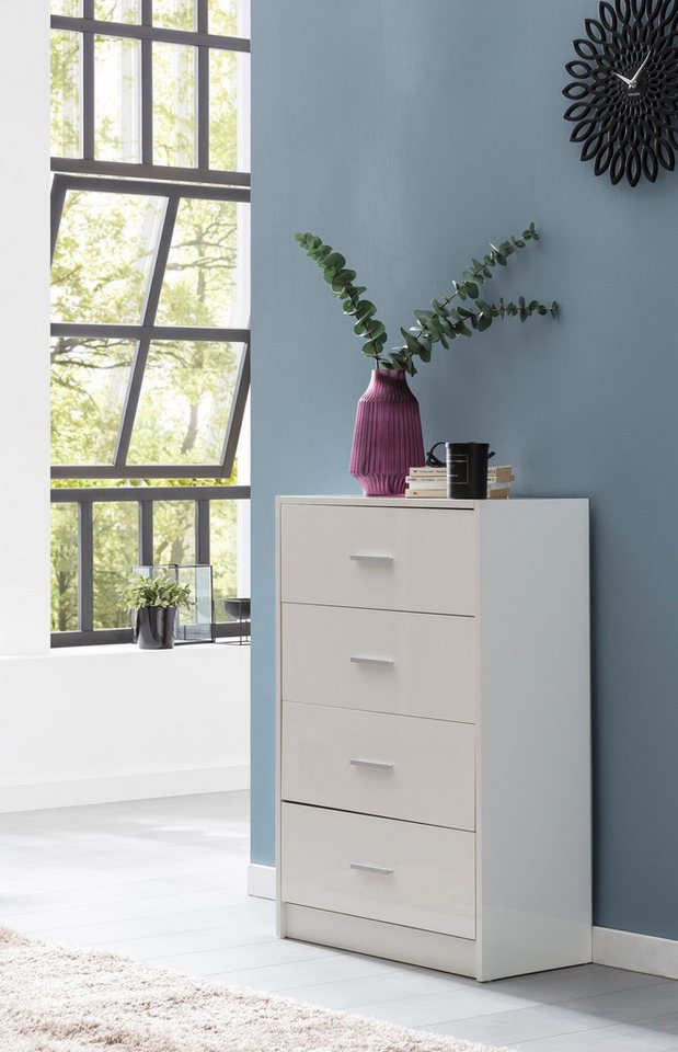 Wohnling Schubkastenkommode Sideboard WL5.864 Weiß Hochglanz 60x90x30 cm Schubladenkommode Anricht (Sideboard Weiß Hochglanz 60x90x30 cm Modern), Anrichte Schma – Bild 3 von 5