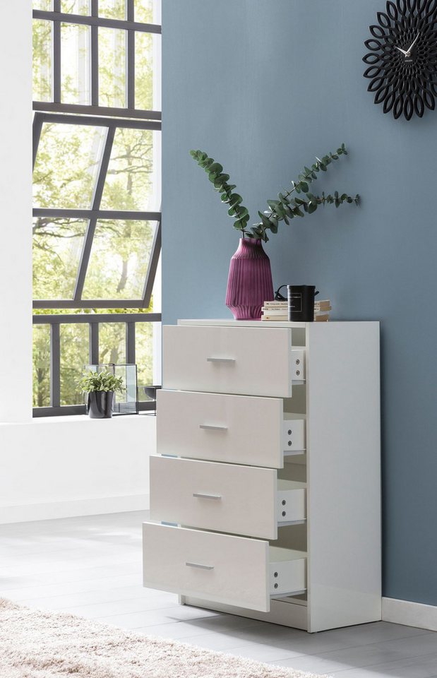 Wohnling Schubkastenkommode Sideboard WL5.864 Weiß Hochglanz 60x90x30 cm Schubladenkommode Anricht (Sideboard Weiß Hochglanz 60x90x30 cm Modern), Anrichte Schma – Bild 5 von 5