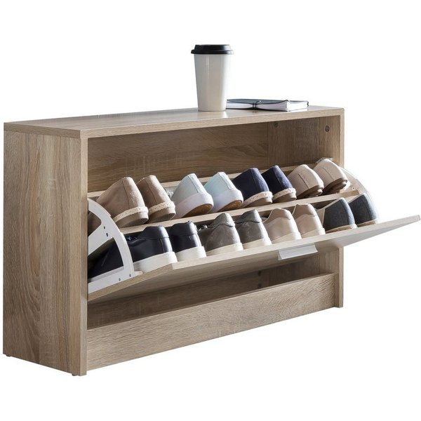 Wohnling Schuhbank WL5.270 SPLIT Sonoma Schuhkipper Holz Flurbank Schuhschrank Sitzbank (mit Sitzfläche Sonoma, Schuhkipper Holz 80x47x24cm), Kleine Flurbank Ge