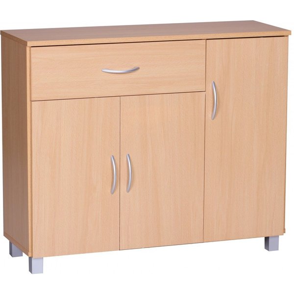 Wohnling Sideboard WL1.333 SETE Buche Schublade & Türen Kommode Anrichte Griffe (SETE Buche mit 1 Schublade & 3 Türen 90x75x30 cm), Design Kommode Anrichte Flur