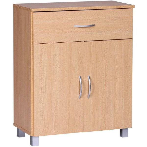Wohnling Sideboard WL1.335 Buche WL1.335 60x75x30cm Kommode Schrank Kleine Holz (SETE Buche mit 2 Schubladen & 2 Türen 60x75x30 cm), Design Kommode Anrichte Flu