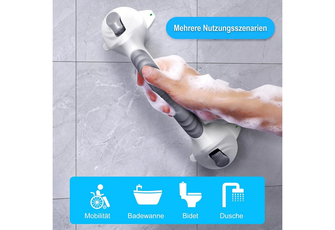 wohnTRAUM24 Haltegriff Dusche Handgriff Mobiler Haltegriff Wannengriff Badewannengriff, Duschgriff mit Saugnapf, Ohne Bohren für Senioren – Bild 2 von 5