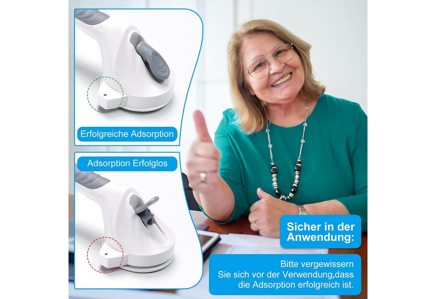wohnTRAUM24 Haltegriff Dusche Handgriff Mobiler Haltegriff Wannengriff Badewannengriff, Duschgriff mit Saugnapf, Ohne Bohren für Senioren – Bild 3 von 5