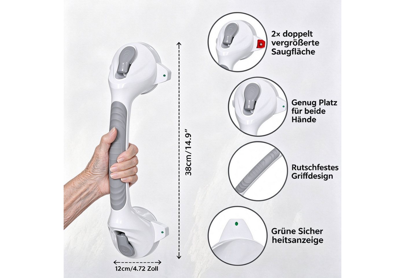 wohnTRAUM24 Haltegriff Dusche Handgriff Mobiler Haltegriff Wannengriff Badewannengriff, Duschgriff mit Saugnapf, Ohne Bohren für Senioren – Bild 5 von 5