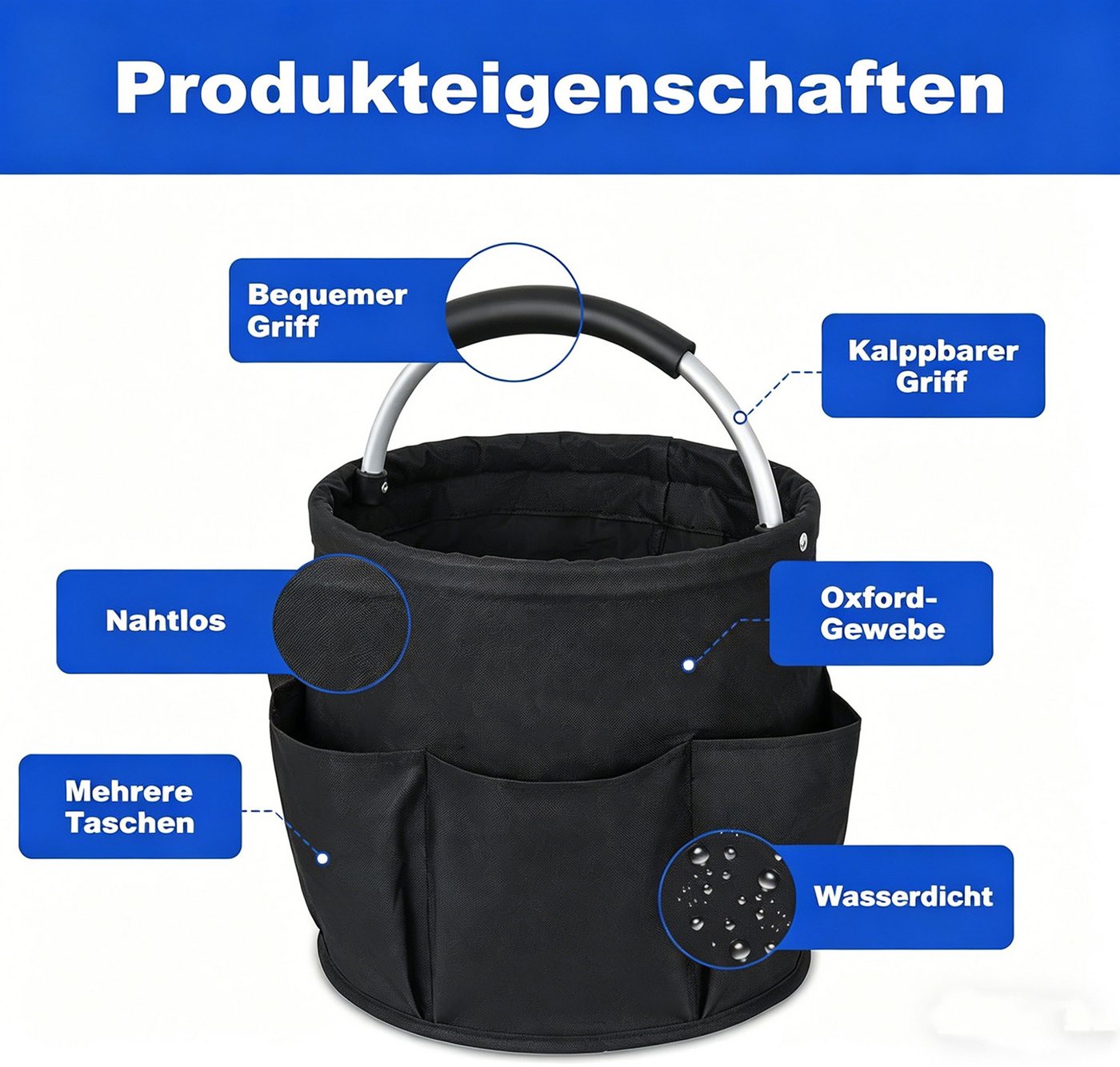 wohnTRAUM24 Organizer Putzmittel Organizer,Faltbarer Putztasche mit Griff und sechs Tasche, Reinigungstasche für Innenbereich,Garten,Badezimmer – Bild 2 von 5